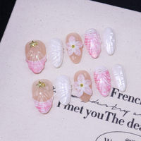 Faux ongles en coquille de fleur rose amande 3D Faux ongles en acrylique ABS de haute qualité Fournisseurs de presse française pour les doigts