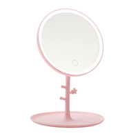 Miroir de maquillage à LED avec lumière Lampe de maquillage pour dames avec rangement Miroir rotatif de bureau Miroirs cosmétiques de forme ronde Cadeau de Noël