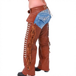 Cowboy Six Inches Fringe Top Grain Soft Buffalo Leather English Motorcycle <b>Chaps</b> Horse <b>Riding</b> Racing Full Customized Slim Fit - Product Image 1