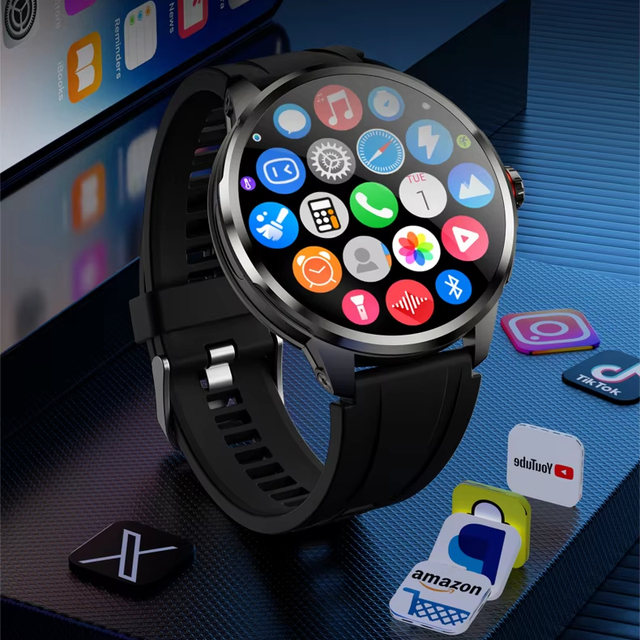 1.75 Inch AMOLED Android Smart Watch 4G GPS SIM 3GB+32GB Silica Gel Band Heart Rate Sensor IP67 Magnetic Answer Call Calendar