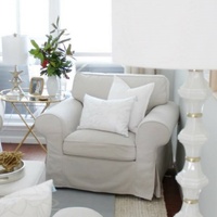 Housse de fauteuil à accoudoirs style Farmhouse Hamptons, lavable, en lin, pour villa, hôtel, résidence, salon, avec jupe de protection