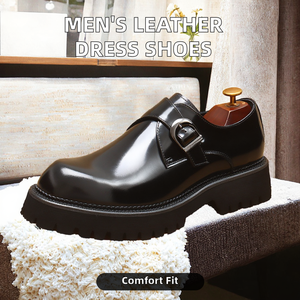 Nueva Llegada: Zapatos de Vestir de Cuero Genuino para Hombre, Mocasines de Punta Redonda con Suela Gruesa para Bodas, Diseño Elegante con Patrón Sólido para Primavera - Product Image 2