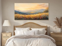 Peinture à l'huile abstraite texturée 3D faite à la main sur toile, encadrée, représentant un coucher de soleil doré, pour décoration de salon
