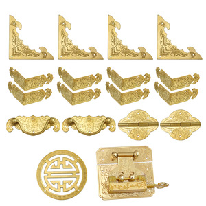 Kit de boîte en bois de camphre, couleur laiton, quincaillerie de mobilier en cuivre, style chinois, boîte en bois de 30 cm, accessoires décoratifs - Product Image 5