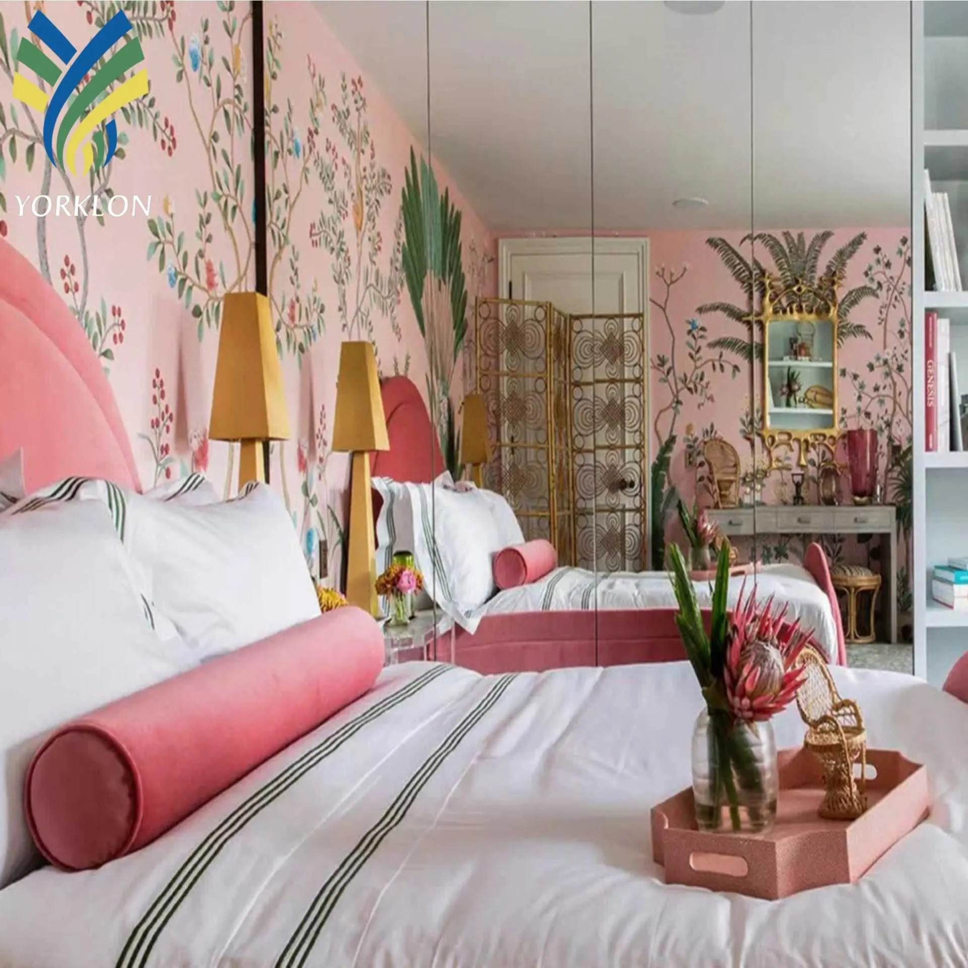 Custom 3D Embossed Waterproof Pink Tropical Bedroom Wall Decoration Botanical Palm Tree Mural wallpaper