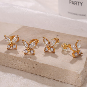 Butterfly <b>Stud</b> <b>Earrings</b> Gold Tone Zircon Inlay Party Fashion Jewelry - Product Image 1