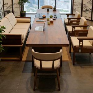 Juego de Mesa y Sillas de Té de Estilo Chino Moderno, Diseño Ovalado de Alta Gama en Madera de <span class=keywords><strong>Nogal</strong></span> Negro, para 2 Personas, Estilo Song - Product Image 1