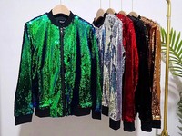 Printemps automne femmes dégradé Sequin manteau fermeture éclair Streetwear tunique Bomber veste ample décontracté dame scintillant Club paillettes veste