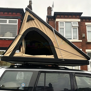 Carpa de techo para coche, de aluminio, para 3 o 4 personas, para camping, senderismo y actividades al aire libre, tipo Dachzelt triangular, con carcasa rígida y escalera. - Product Image 1