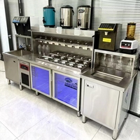 Comptoir de bar, Table à thé aux perles, Réfrigérateur sous comptoir, Armoire réfrigérée, Évier, Congélateur, Étagère, Refroidisseur, Robinet, Équipement double