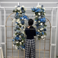 Guirlande florale artificielle SMS bleu poussière et blanc, roses en soie bleues, hortensias, orchidées pour la décoration de mariages, événements et fêtes