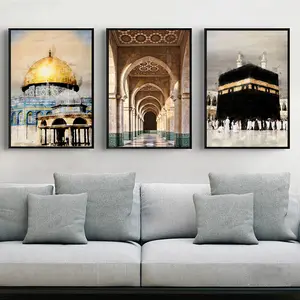Living Room Decor Allahu Akbar Kaaba Sacred Place Mosque Posters Pictures islamic calligraphy frames wall art canvas
