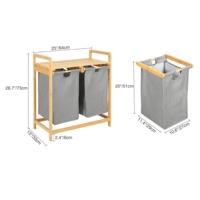 Panier à linge autoportant en bambou avec sacs coulissants, organisateur de vêtements en bois, paniers de rangement pour la salle de bain