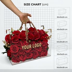 Vente chaude Nouvelle boîte à fleurs pliable multifonctionnelle en acrylique transparent rectangulaire Poignée en <span class=keywords><strong>perle</strong></span> Boîte <span class=keywords><strong>de</strong></span> <span class=keywords><strong>rangement</strong></span> pour roses Boîte cadeau - Product Image 3