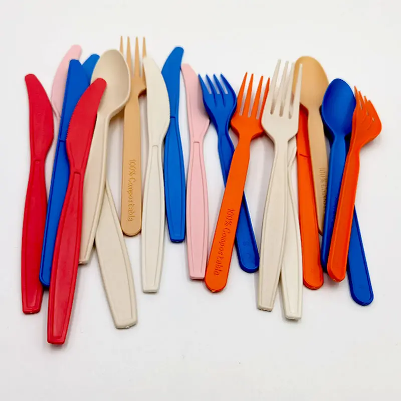 Nhựa Dùng Một Lần Sinh Thái Giá Rẻ Bán Buôn PLA Muỗng Dao Và Dĩa Flatware Nhà Hàng Dao Kéo Bộ