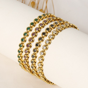 กำไลข้อมือเทนนิสสแตนเลสสตีลชุบทอง 14K ประดับเพชร CZ หลากสีขนาด 3 มม. คุณภาพ 5A ดีไซน์สวยทันสมัย เหมาะเป็นของขวัญสำหรับผู้หญิง กันน้ำ - Product Image 1