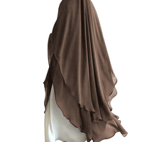 Couleur Noir Pur 2 Couches Tissu Chiffon Style Longueurs Étendues Malaisie Musulman Khimar Hijab pour l'Aïd