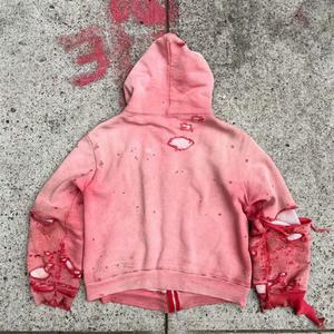 Sudadera con capucha unisex para hombre, de corte y confección de fabricantes, con parche bordado, efecto desgastado, con cremallera, doble capa, lavado ácido, efecto descolorido por el sol, corte holgado y corto - Product Image 2