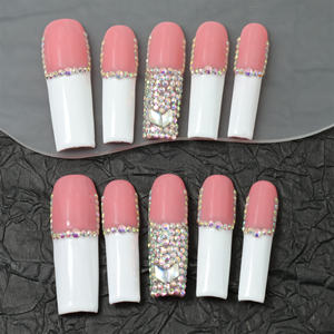 Precio de fábrica al por mayor, diseño de uñas francesas, uñas postizas hechas a mano, 10 piezas, uñas acrílicas 3D en forma de ataúd, uñas artificiales. - Product Image 2