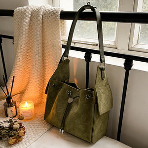 Sac seau en cuir végétalien gaufré pour femme, sac à bandoulière à cordon, sac à main tendance pour femme, vente en gros - Product Image 3