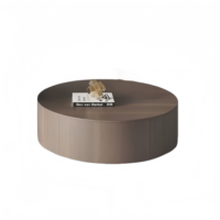 Table basse ronde contemporaine en pin avec plateau en verre trempé et tiroir de rangement pour ensemble de meubles de salon