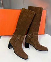 Bottes d'équitation montantes pour femme, en cuir noir, à bout rond, talon carré, avec fermeture éclair latérale, pour l'hiver, avec boucle, fabrication OEM ODM sur mesure, tailles 35-43