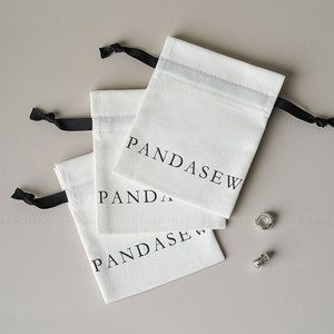 PandaSew Custom Logo White Twill Cotton Drawstring Bag Gift Packaging Bags for <b>Rings</b> Earring Necklace Jewelry Pouch - Product Image 3