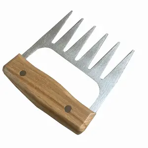 BBQ Stainless Steel Meat Claws Meat Handler Forks Wooden Handle