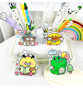 Spot Cartoon Plastic Pencil Holder Transparent Desk Organizer <b>for</b> <b>Kids</b> Back to School Supplies Cute Animal Design - Product Image 1