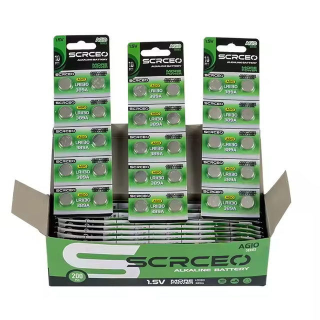 SCRCEO Button Cell Batteries 1.5v AG10 LR1130 Alkaline Button AG10 Battery Coin Celss AG Battery