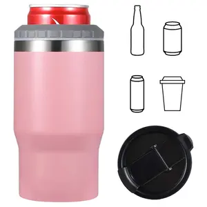 4 in 1 Non tipping insulated slim can insulator glitter suction can cooler holder slim beer camping cup sleeve metal with logo