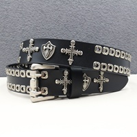 Personnalisé Double Aiguille Boucle Gothique Hommes Ceinture Y2K Métal Punk Rock Style Rivet Ceintures En Cuir Véritable Jeans Crâne Ceinture