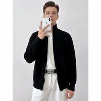 Cardigan en soie tricoté pour homme 2026, col montant décontracté, motif 3D, style américain, coupe ample, pull-manteau automne-hiver