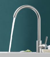 Keran Wastafel Dapur Satu Lubang Bahan Stainless Steel 304 Chrome untuk Hotel dengan Katup Inti, Pemasangan di Atas Meja
