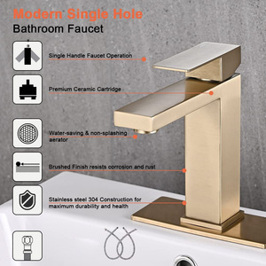 Robinet de lavabo carré en acier inoxydable 304, eau chaude et froide, pour lavabo de salle de bain, design moderne - Product Image 4