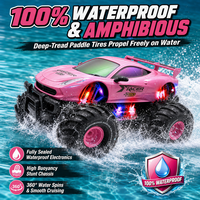 Mobil Monster RC Amfibi GT Supercar 2.4G Ungu dan Pink Kap Panjang Putaran 360 LED Air dan Darat Grosir