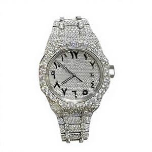 Luxury Men's <b>Mechanical</b> <b>Watch</b> with Round Case Stainless Steel & Moissanite Band Glass Dial Bracelet Clasp 10 Bar Water Resistant - Product Image 1