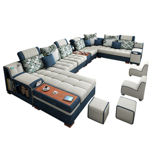 Muebles de Sala de Estar en Oferta, Sofá de Terciopelo <span class=keywords><strong>Azul</strong></span> de 7 Plazas con Diseño Moderno y Elegante, Carga USB, Esquinero Seccional - Product Image 1