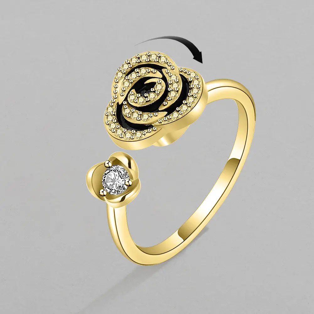 Angst resistente Luxus Rose Blumen ringe für Frauen Trendy Metall eingelegt drehbaren Stein Ehering Verlobung schmuck