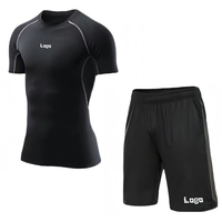 Ensemble de compression personnalisé en gros de 5 pièces, t-shirt de fitness, short, collants à séchage rapide, tenue de sport, jogging pour hommes