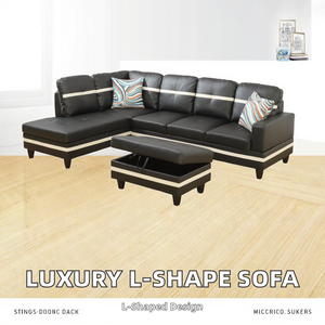 โซฟาหนังรูปตัวแอลทรงทันสมัยหรูหรา พร้อมพนักพิงแบบ Tufted และที่วางแขนทรงเหลี่ยม เฟอร์นิเจอร์ห้องนั่งเล่นและห้องนอนระดับพรีเมียม เป็นมิตรกับสิ่งแวดล้อม - Product Image 2