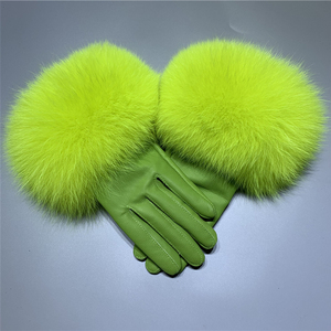 <span class=keywords><strong>Gants</strong></span> en <span class=keywords><strong>cuir</strong></span> véritable de renard pelucheux pour femmes, véritable vêtement en peau de mouton, meilleure vente - Product Image 4