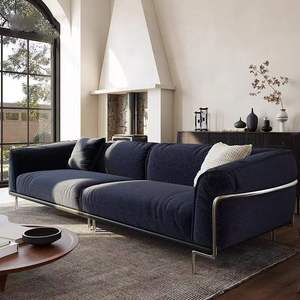 Nordic Retro Style Chenille <b>Sofa</b> Stainless Steel Frame Upholstered Living Room Furniture Semicircular Design - Product Image 1