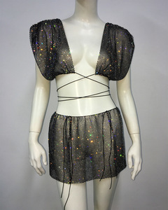 Gonna transfrontaliera in pizzo da donna europea e americana nuova tuta in strass a rete da donna