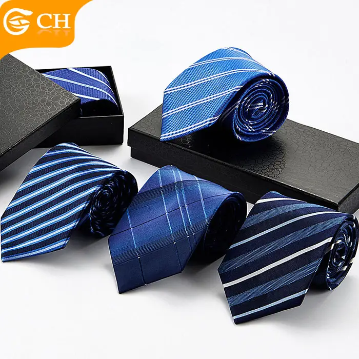 Wholesale High Quality 100% Silk Necktie Navy Blue Striped Wholesale Silk Neck Ties For Business Men