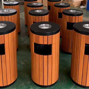 Contenedores de basura redondos de plástico y madera personalizados para lugares turísticos, contenedores para desechos de frutas al aire libre, parques y uso comercial. - Product Image 3