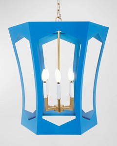 Blue Geometric <b>Lantern</b> Chandelier with Gold Accents, Modern Artistic Lighting for Entryways - Product Image 1