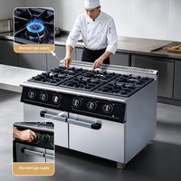 Cuisinière à gaz JUSTA 6 brûleurs avec base de rangement, qualité commerciale, acier inoxydable 304, 5000-10000W, garantie 1 an, pour restaurants, hôtels, traiteurs