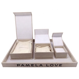 Custom Luxury flip top foldable linen jewelry box with microfiber jewelry pouch whole set jewellery packaging