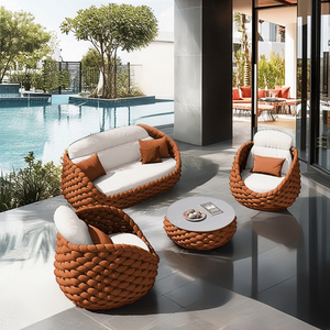 Bộ ghế sofa ngoài trời bán chạy nhất bằng mây nhựa giả mây với đệm, đồ nội thất sân vườn bằng mây nhựa - Product Image 4